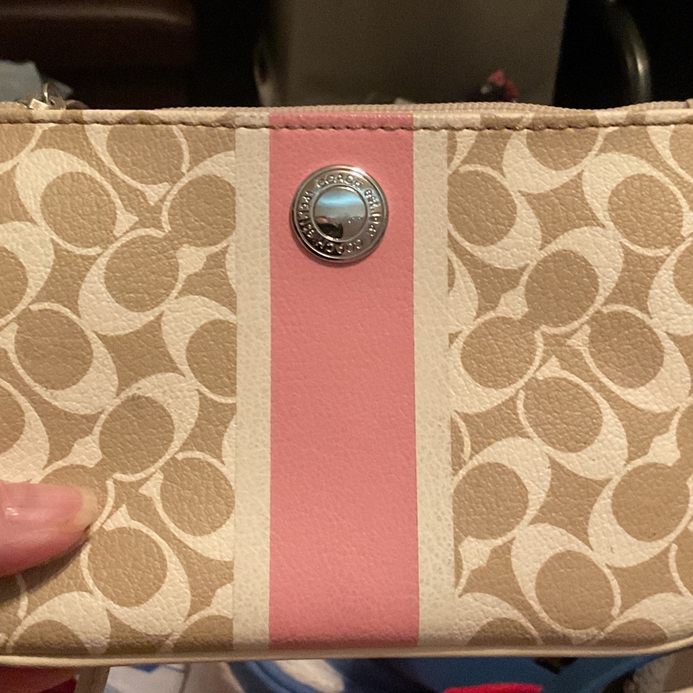 Coach Tan and Pink Signature Wristlet